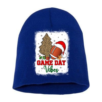 America Football Game Day Vibes Leopard Football Santa Hat Gift Short Acrylic Beanie