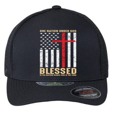 American Flag Gift One Nation Under God Great Gift Flexfit Unipanel Trucker Cap