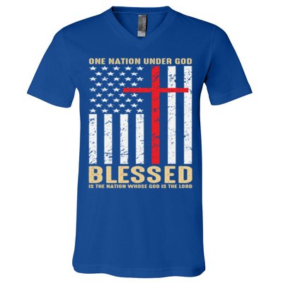 American Flag Gift One Nation Under God Great Gift V-Neck T-Shirt