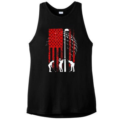 American Flag Golf Vintage 4th Of July Golfer Ladies PosiCharge Tri-Blend Wicking Tank