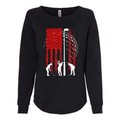 American Flag Golf Vintage 4th Of July Golfer Womens California Wash Sweatshirt