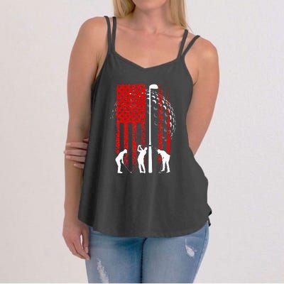 American Flag Golf Vintage 4th Of July Golfer Women's Strappy Tank