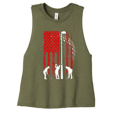 American Flag Golf Vintage 4th Of July Golfer Women's Racerback Cropped Tank