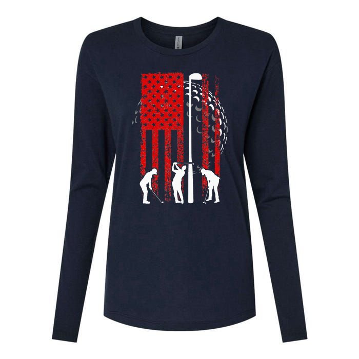 American Flag Golf Vintage 4th Of July Golfer Womens Cotton Relaxed Long Sleeve T-Shirt