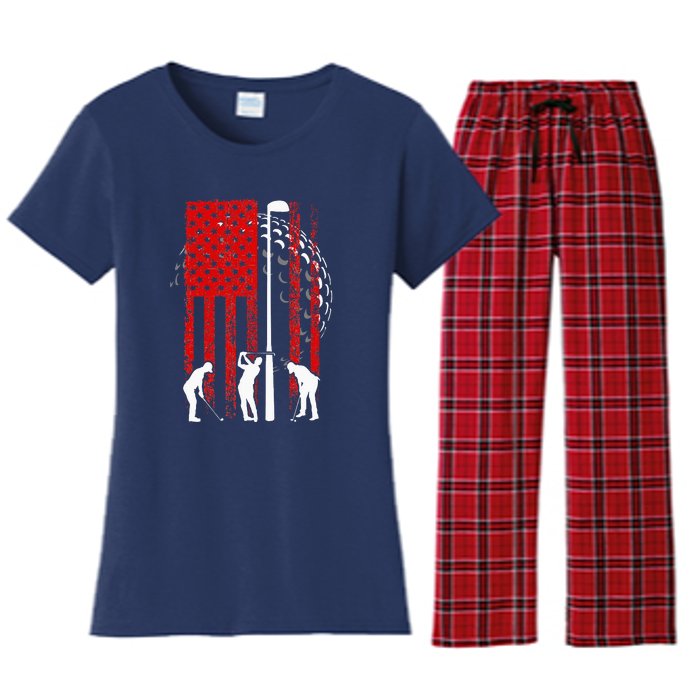 American Flag Golf Vintage 4th Of July Golfer Women's Flannel Pajama Set