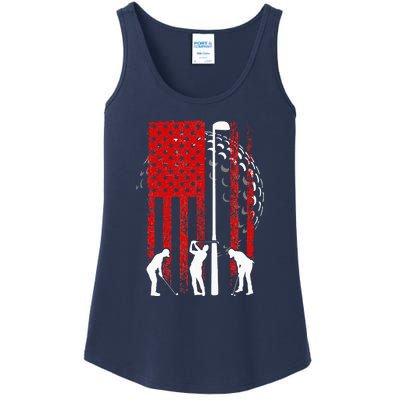 American Flag Golf Vintage 4th Of July Golfer Ladies Essential Tank