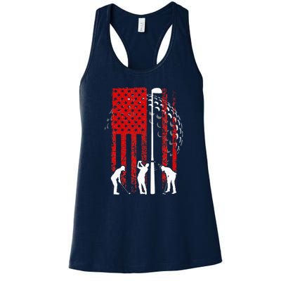 American Flag Golf Vintage 4th Of July Golfer Women's Racerback Tank