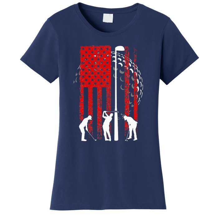 American Flag Golf Vintage 4th Of July Golfer Women's T-Shirt