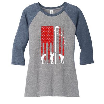 American Flag Golf Vintage 4th Of July Golfer Women's Tri-Blend 3/4-Sleeve Raglan Shirt