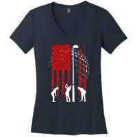 American Flag Golf Vintage 4th Of July Golfer Women's V-Neck T-Shirt