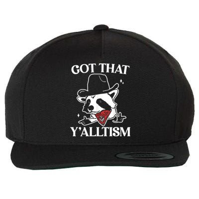 Autism Funny Got That YAlltism Cute Gift Meme Autistic Raccoon Gift Wool Snapback Cap