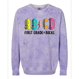 ABCD First Grade Rocks Back To School 1st Grade Teacher Colorblast Crewneck Sweatshirt