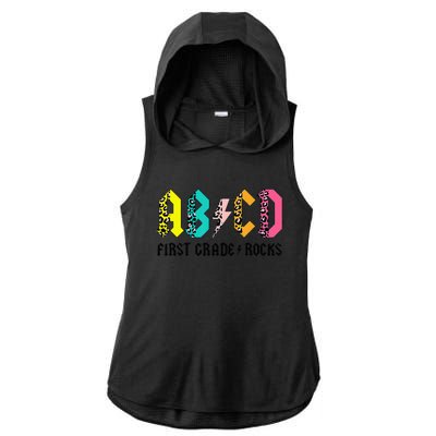 ABCD First Grade Rocks Back To School 1st Grade Teacher Ladies PosiCharge Tri-Blend Wicking Draft Hoodie Tank