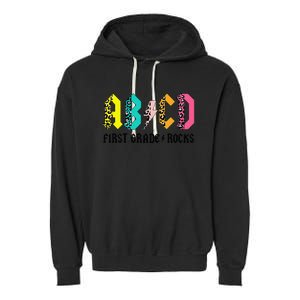 ABCD First Grade Rocks Back To School 1st Grade Teacher Garment-Dyed Fleece Hoodie