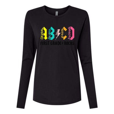 ABCD First Grade Rocks Back To School 1st Grade Teacher Womens Cotton Relaxed Long Sleeve T-Shirt