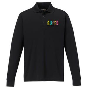 ABCD First Grade Rocks Back To School 1st Grade Teacher Performance Long Sleeve Polo