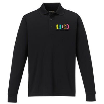 ABCD First Grade Rocks Back To School 1st Grade Teacher Performance Long Sleeve Polo