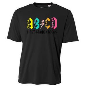 ABCD First Grade Rocks Back To School 1st Grade Teacher Cooling Performance Crew T-Shirt