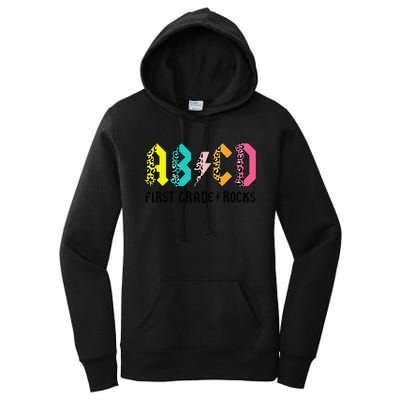 ABCD First Grade Rocks Back To School 1st Grade Teacher Women's Pullover Hoodie