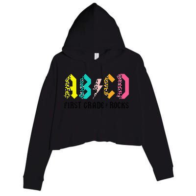 ABCD First Grade Rocks Back To School 1st Grade Teacher Crop Fleece Hoodie