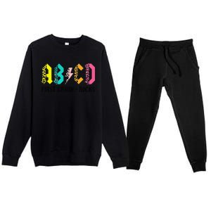 ABCD First Grade Rocks Back To School 1st Grade Teacher Premium Crewneck Sweatsuit Set