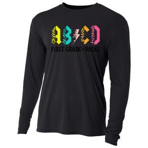 ABCD First Grade Rocks Back To School 1st Grade Teacher Cooling Performance Long Sleeve Crew