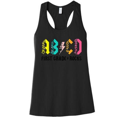 ABCD First Grade Rocks Back To School 1st Grade Teacher Women's Racerback Tank