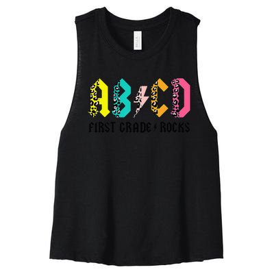 ABCD First Grade Rocks Back To School 1st Grade Teacher Women's Racerback Cropped Tank