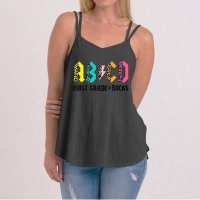 ABCD First Grade Rocks Back To School 1st Grade Teacher Women's Strappy Tank