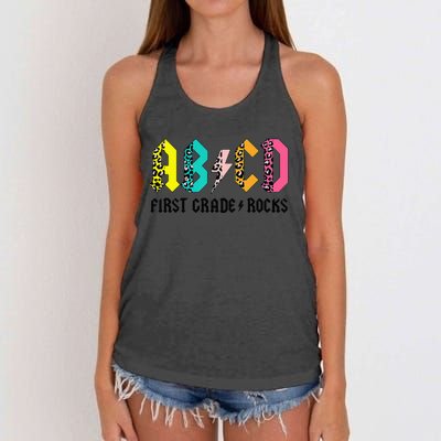 ABCD First Grade Rocks Back To School 1st Grade Teacher Women's Knotted Racerback Tank