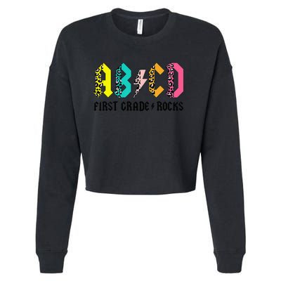 ABCD First Grade Rocks Back To School 1st Grade Teacher Cropped Pullover Crew