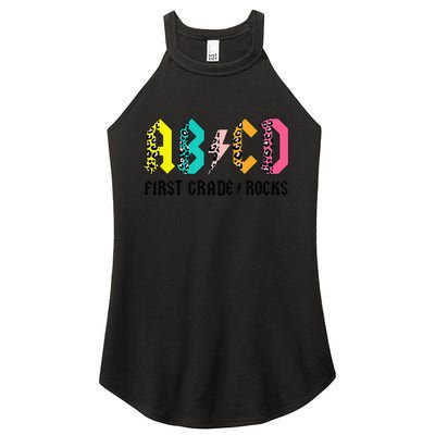 ABCD First Grade Rocks Back To School 1st Grade Teacher Women's Perfect Tri Rocker Tank