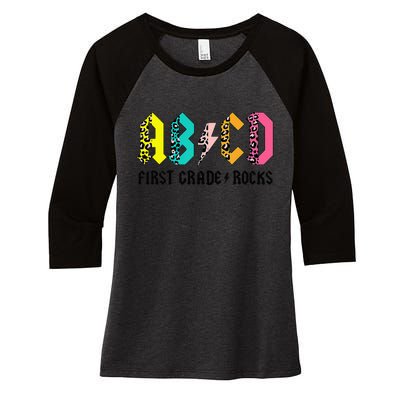 ABCD First Grade Rocks Back To School 1st Grade Teacher Women's Tri-Blend 3/4-Sleeve Raglan Shirt