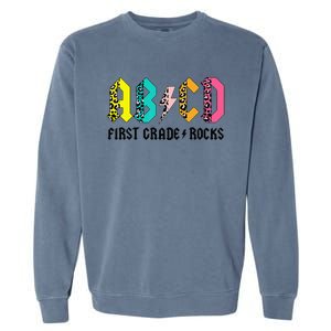 ABCD First Grade Rocks Back To School 1st Grade Teacher Garment-Dyed Sweatshirt