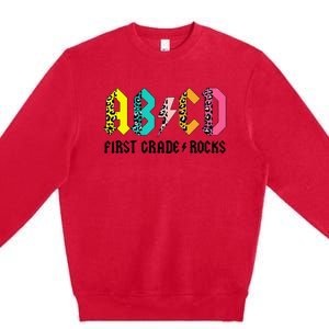 ABCD First Grade Rocks Back To School 1st Grade Teacher Premium Crewneck Sweatshirt