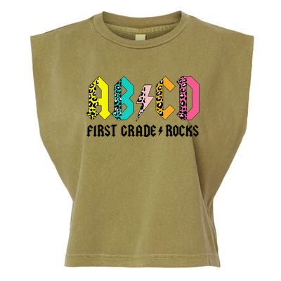 ABCD First Grade Rocks Back To School 1st Grade Teacher Garment-Dyed Women's Muscle Tee