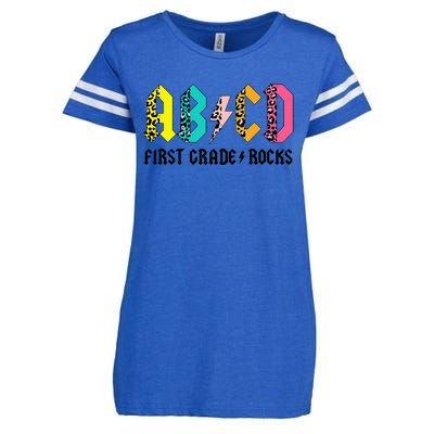 ABCD First Grade Rocks Back To School 1st Grade Teacher Enza Ladies Jersey Football T-Shirt