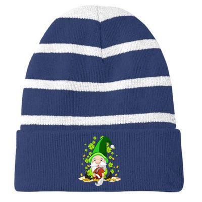 American Football Gnome Lucky Shamrock St Patrick's Day Striped Beanie with Solid Band