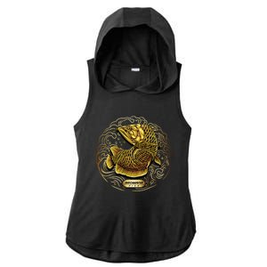 Arowana Fish Gold Ladies PosiCharge Tri-Blend Wicking Draft Hoodie Tank