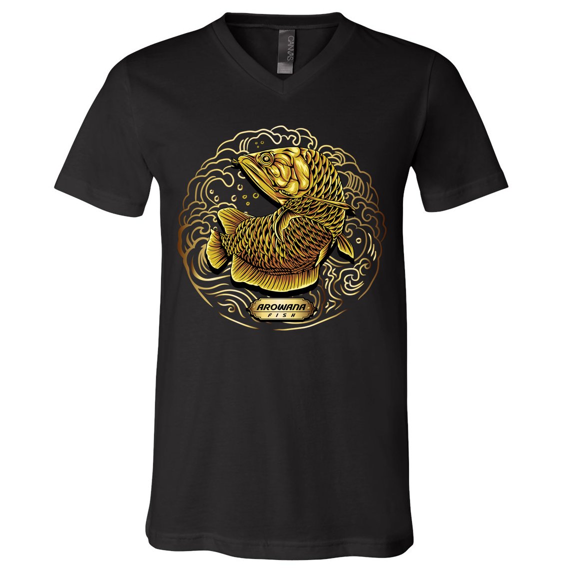 Arowana Fish Gold V-Neck T-Shirt