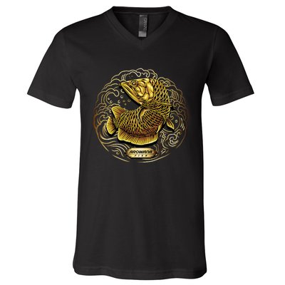 Arowana Fish Gold V-Neck T-Shirt