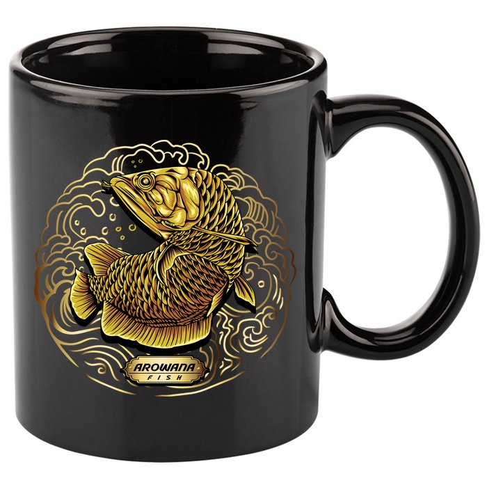 Arowana Fish Gold 11oz C Handle Ceramic Mug