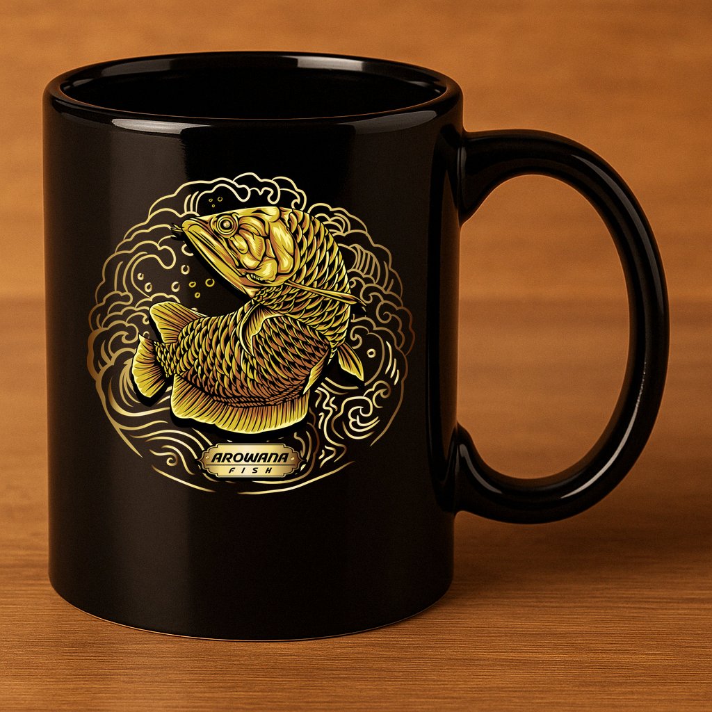 Arowana Fish Gold 11oz C Handle Ceramic Mug