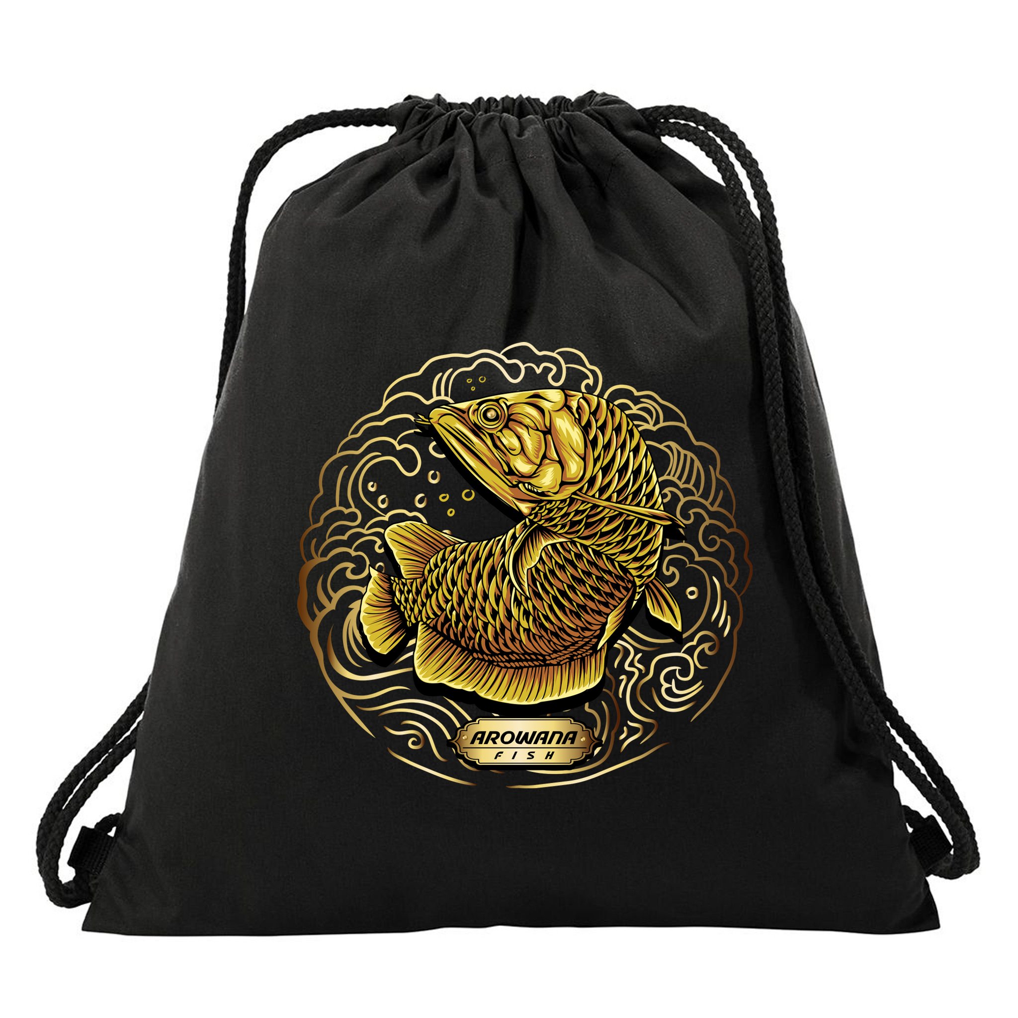 Arowana Fish Gold Drawstring Bag