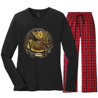 Arowana Fish Gold Women's Long Sleeve Flannel Pajama Set 