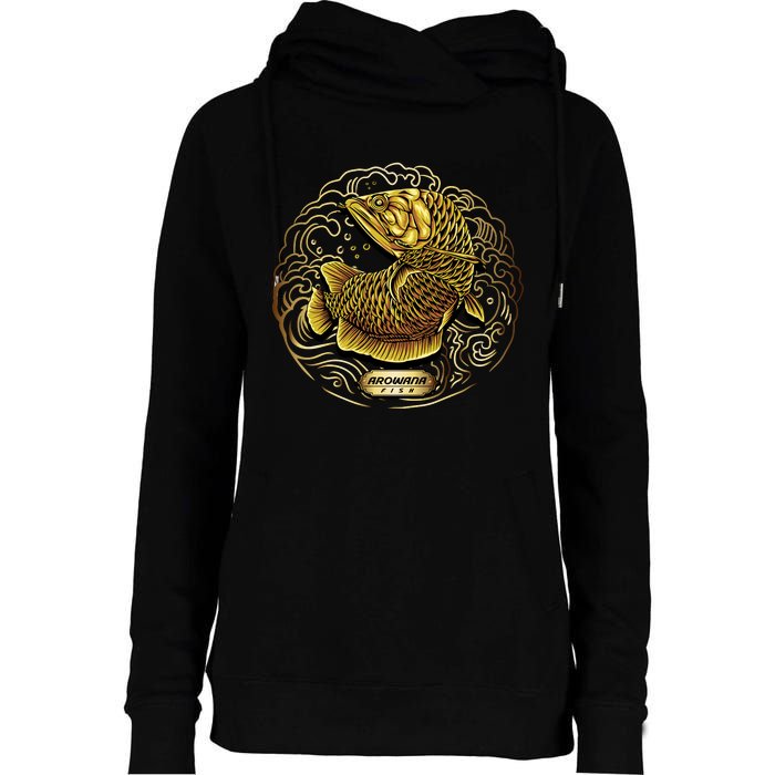 Arowana Fish Gold Womens Funnel Neck Pullover Hood