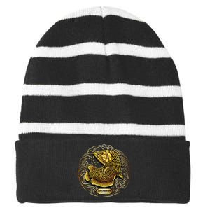 Arowana Fish Gold Striped Beanie with Solid Band