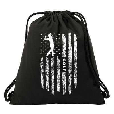 American Flag Golf Balls And Club Vintage Golfing Golfer Drawstring Bag