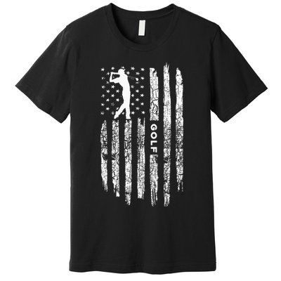 American Flag Golf Balls And Club Vintage Golfing Golfer Premium T-Shirt