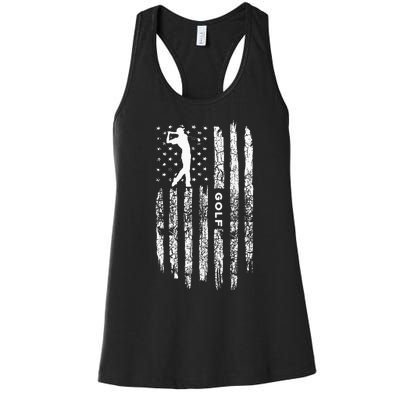 American Flag Golf Balls And Club Vintage Golfing Golfer Women's Racerback Tank